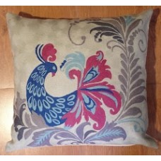 Crewel Pillow Rooster Blue on White Cotton Duck