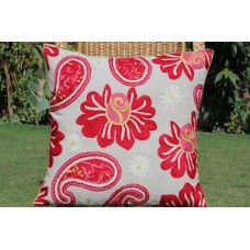 Crewel Pillow Rose with paisley Red Cotton Duck