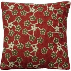 Crewel Pillow Stars  on Branches Maroon Cotton Duck