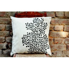 Crewel Pillow Stems of life Black on White Cotton Duck