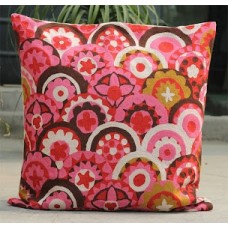 Crewel Pillow Suzanni Floral bunch Reds Cotton Duck