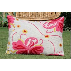 Crewel Pillow Wild Pink White Cotton Duck