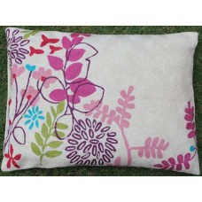 Crewel Pillow Wild blossoms Pinks on White Cotton Duck
