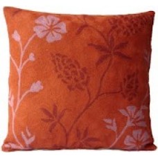 Crewel Pillow Wild flora Deep Orange Cotton Duck
