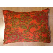 Crewel Pillow Wild roses Red Cotton Duck