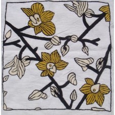 Crewel Pillow Winter weeds Yellow on White Cotton Duck