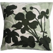 Crewel Pillow flowers of forest Black on Grey Cotton Duck