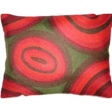 Crewel Pillow source of life Reds on Mild Brown Cotton Duck