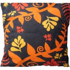 Crewel Pillow vines Orange on Black Cotton Duck