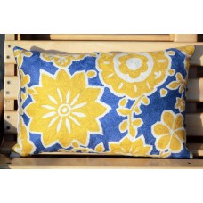 Crewel Pillow Suzanni Brights yellow and Blue Cotton Duck