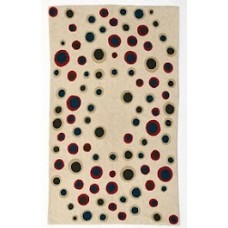 Crewel Rug Bubbles Multicolor on Cream Chain Stitched Wool Rug