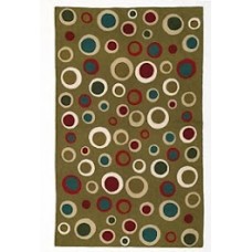 Crewel Rug Bubbles Multicolor on Khaki Chain Stitched Wool Rug