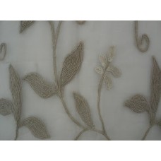 Crewel Rug Exotic vines  Grey on White Chain Stitched Wool Rug