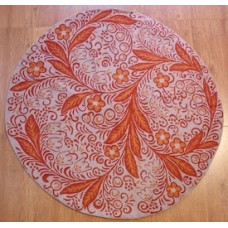 Crewel Rug Flowers & Vines Orange Round Chain Stitched Wool Rug