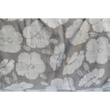 Crewel Rug Hibiscus White on grey Chain Stitched Wool Rug