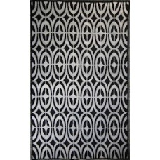 Crewel Rug Illusion of Circles White on Black Chain Stitched Wool Rug