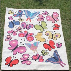 Crewel Rug Sky full of butterflies Multi Chain Stitched Wool Rug