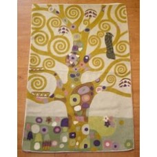 Crewel Rug Tree of Peace Yellow Chain Stitched Wool Rug
