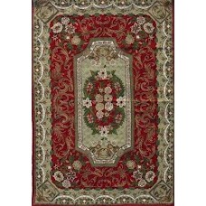 Crewel Rug Triumph Red Chain Stitched Wool Rug