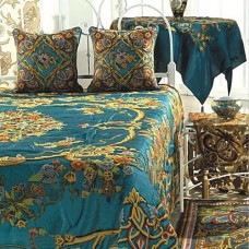 Crewel Bedding Art Nouveau Turquoise Cotton Viscose Velvet