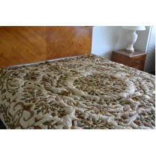 Crewel Bedding Garden Colors on Classic White Silk Organza Quilt