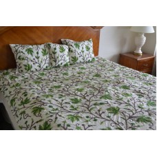Crewel Bedding Peace Earthly Greens & Brown Silk Dupioni Duvet Cover