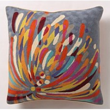 Crewel Chainstitched Pillow Fireworks Multi Cotton Duck