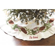 Crewel Embroidered Pine Cone Tree Skirt