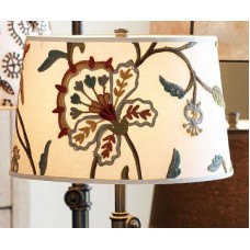 Crewel Embroidered Tapered Drum Lamp Shade Multicolor Off White