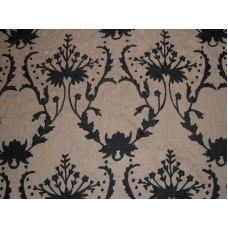 Crewel Fabric Bloom Black on Dark Melange Wool