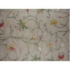 Crewel Fabric Butterfly Art Silk Embroidery on Natural White Sil