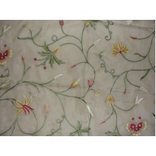 Crewel Fabric Butterfly Art Silk Embroidery on Natural White Sil