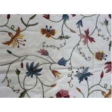 Crewel Fabric Butterfly Multi Color on Off White Cotton Duck
