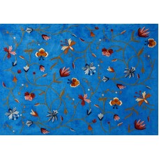 Crewel Fabric Butterfly Royal Blue Cotton Duck