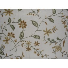 Crewel Fabric Criss Crossed Vines Forest Colors on Off White Cot