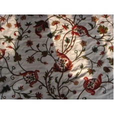 Crewel Fabric Daliyah Forest Colors on off White Cotton Duck