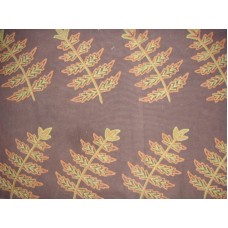 Crewel Fabric Ferns Forest Colors on Turkish Coffee Cotton Duck