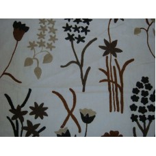 Crewel Fabric Tulip Garden Browns on Off White Cotton