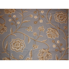 Crewel Fabric Florets Neutrals on Blissful Blue Cotton Duck