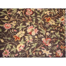 Crewel Fabric Flora Exotica Forest Colors on Turkish Coffee Cotton