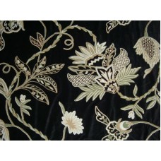 Crewel Fabric Flora Black Nocturn Cotton Velvet