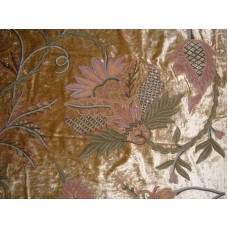 Crewel Fabric Flora Bright Gold Cotton Viscose Velvet
