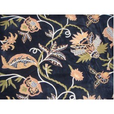 Crewel Fabric Flora Nature Colors on Black Nocturn Cotton Velvet