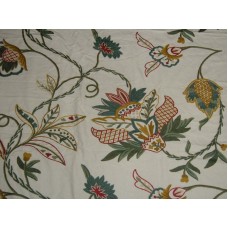 Crewel Fabric Flora Off White Cotton