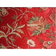 Crewel Fabric Flora Red Cotton Velvet