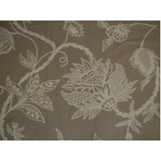 Crewel Fabric Flora White on Brown Cotton Duck