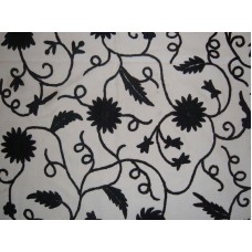 Crewel Fabric Floral Vine Black on Jasmine Linen