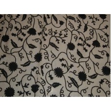 Crewel Fabric Floral Vine Black on Natural Club Linen