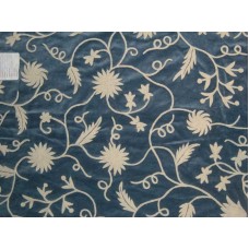 Crewel Fabric Floral Vine Indigo Blue Cotton Velvet