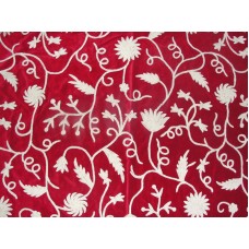 Crewel Fabric Floral Vine Dreams Red Cotton Velvet